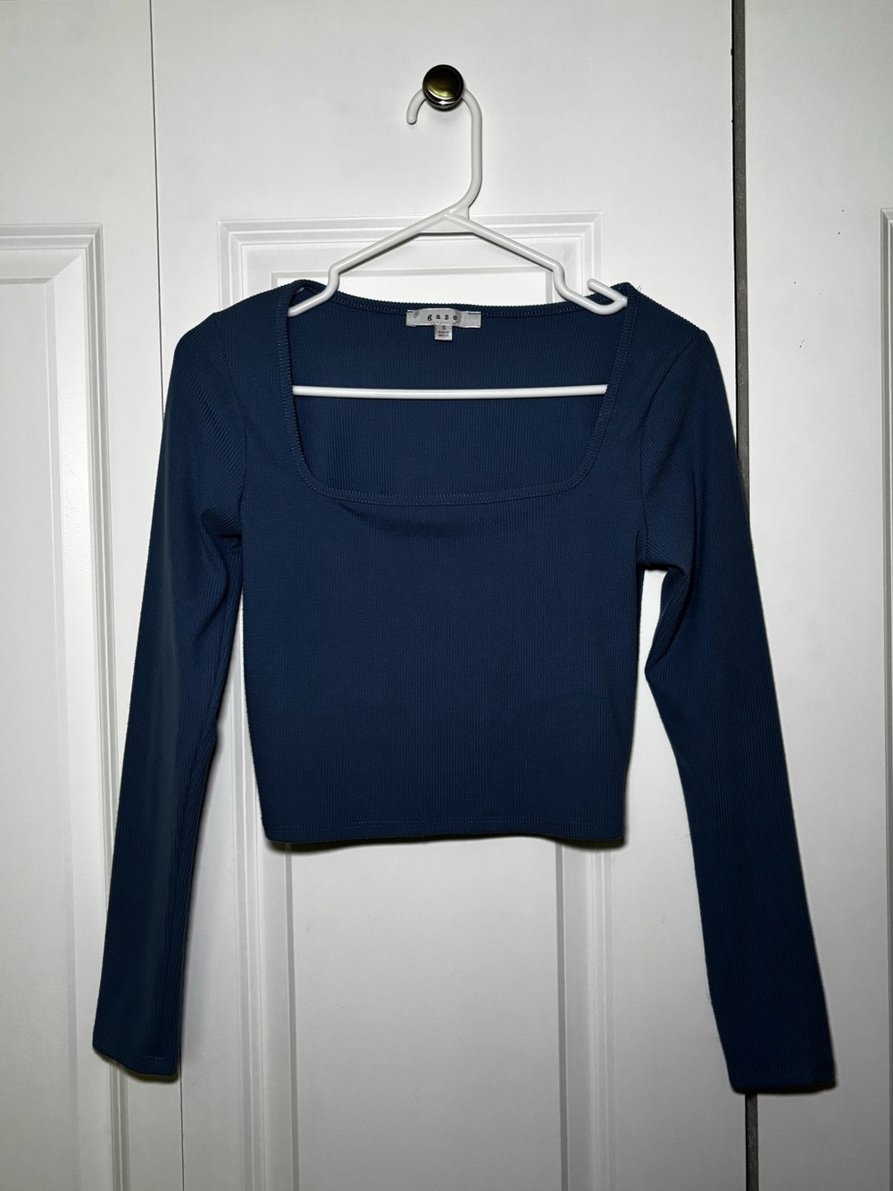 Winners Square Neck Ribbed Cropped Long Sleeve Top